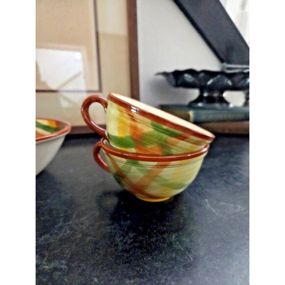Vernonware Homespun Plaid Set – 4 Cups, Butter Dish & Divided Dish Vintage - Picture 6 of 8